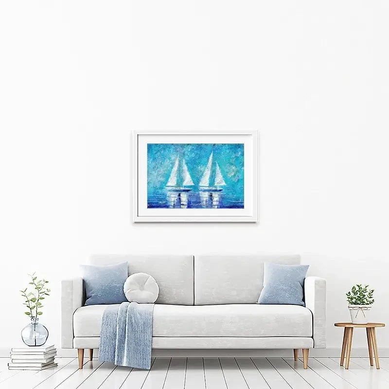 Two Boats In Blue Framed Art Print Two Boats In Blue Framed Art Print wall art product ChiliMili / Shutterstock