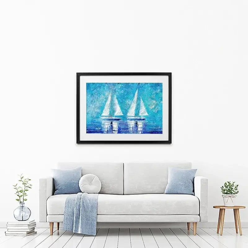 Two Boats In Blue Framed Art Print Two Boats In Blue Framed Art Print wall art product ChiliMili / Shutterstock