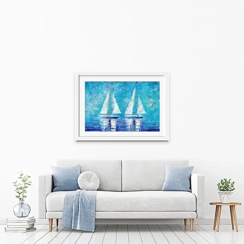 Two Boats In Blue Framed Art Print Two Boats In Blue Framed Art Print wall art product ChiliMili / Shutterstock