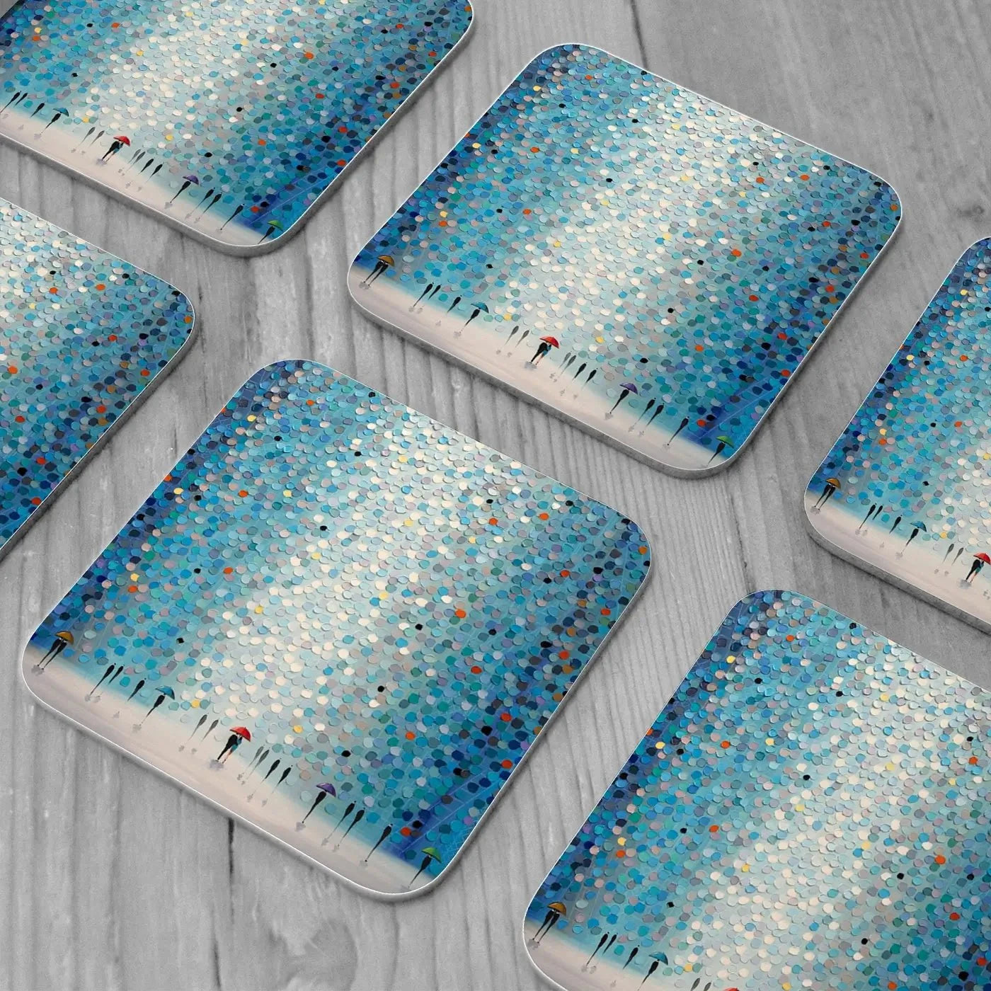 Umbrellas At Night Coaster Set Umbrellas At Night Coaster Set | Umbrellas At Night Art Coasters wall art product Ekaterina Ermilkina