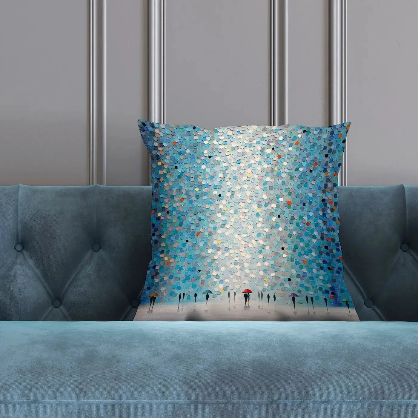 Umbrellas At Night Cushion Umbrellas At Night Cushion wall art product Ekaterina Ermilkina