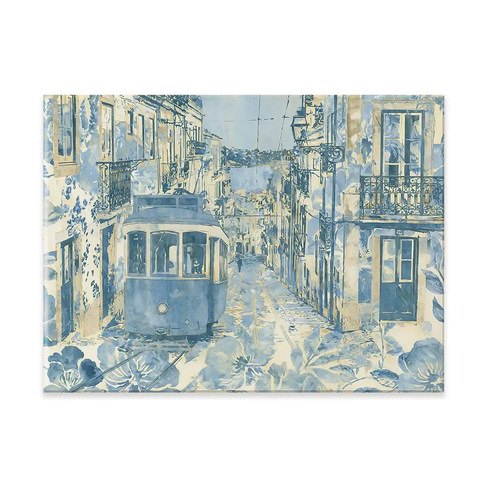 Vintage Tram Mediterranean Street Canvas Print Vintage Tram Mediterranean Street Canvas Print wall art product Chromatic Storm Studio