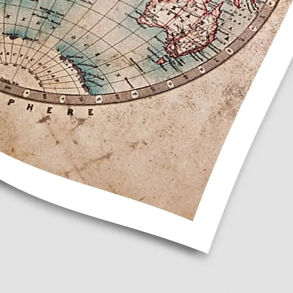 Vintage World Hemisphere Map In Colour Art Print Vintage World Hemisphere Map In Colour Art Print wall art product RTimages / Shutterstock