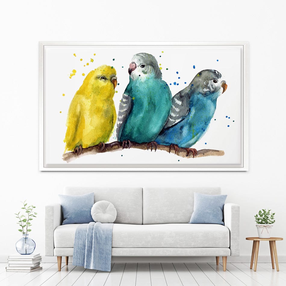 Watercolour Budgies Canvas Print wall art product Tatyana Komtsyan / Shutterstock