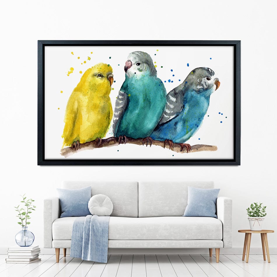 Watercolour Budgies Canvas Print wall art product Tatyana Komtsyan / Shutterstock