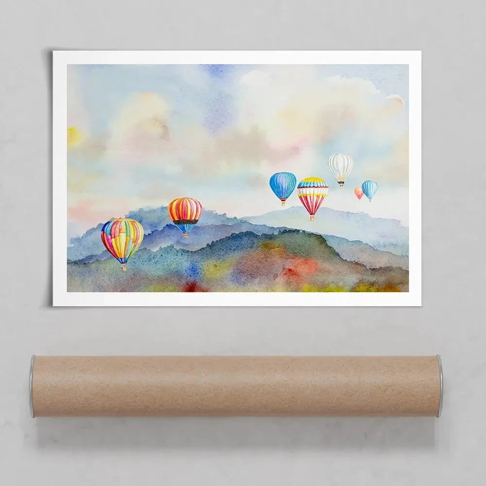 Watercolour Hot Air Balloons Art Print Watercolour Hot Air Balloons Art Print wall art product Painterstock / Shutterstock