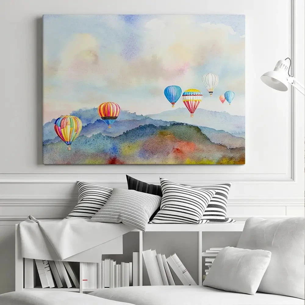 Watercolour Hot Air Balloons Canvas Print Watercolour Hot Air Balloons Canvas Print wall art product Painterstock / Shutterstock