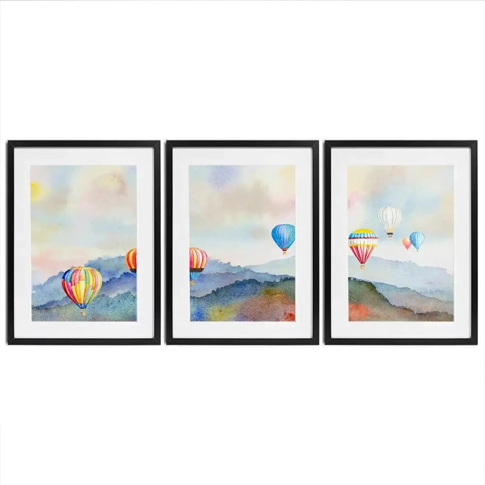 Watercolour Hot Air Balloons Framed Art Print Trio Watercolour Hot Air Balloons Framed Art Print Trio wall art product Painterstock / Shutterstock