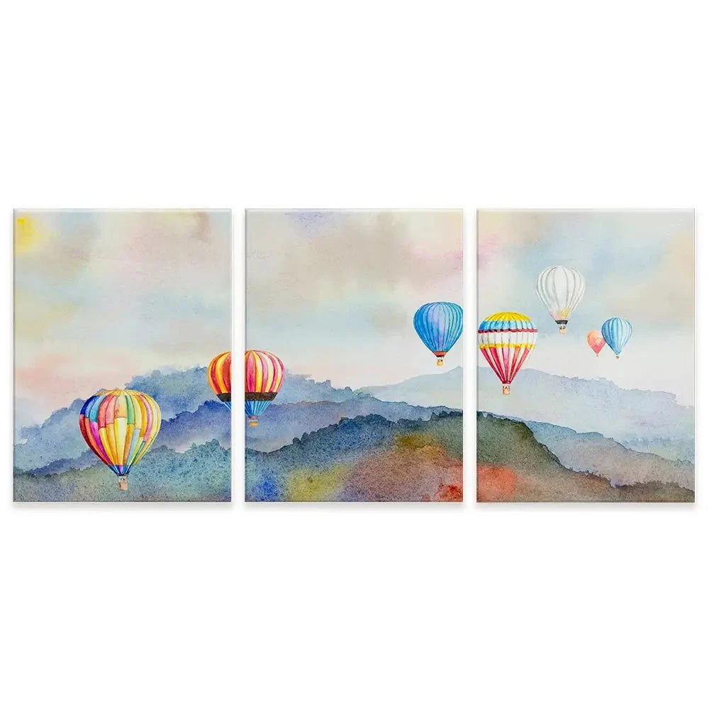 Watercolour Hot Air Balloons Trio Canvas Print Watercolour Hot Air Balloons Trio Canvas Print wall art product Painterstock / Shutterstock