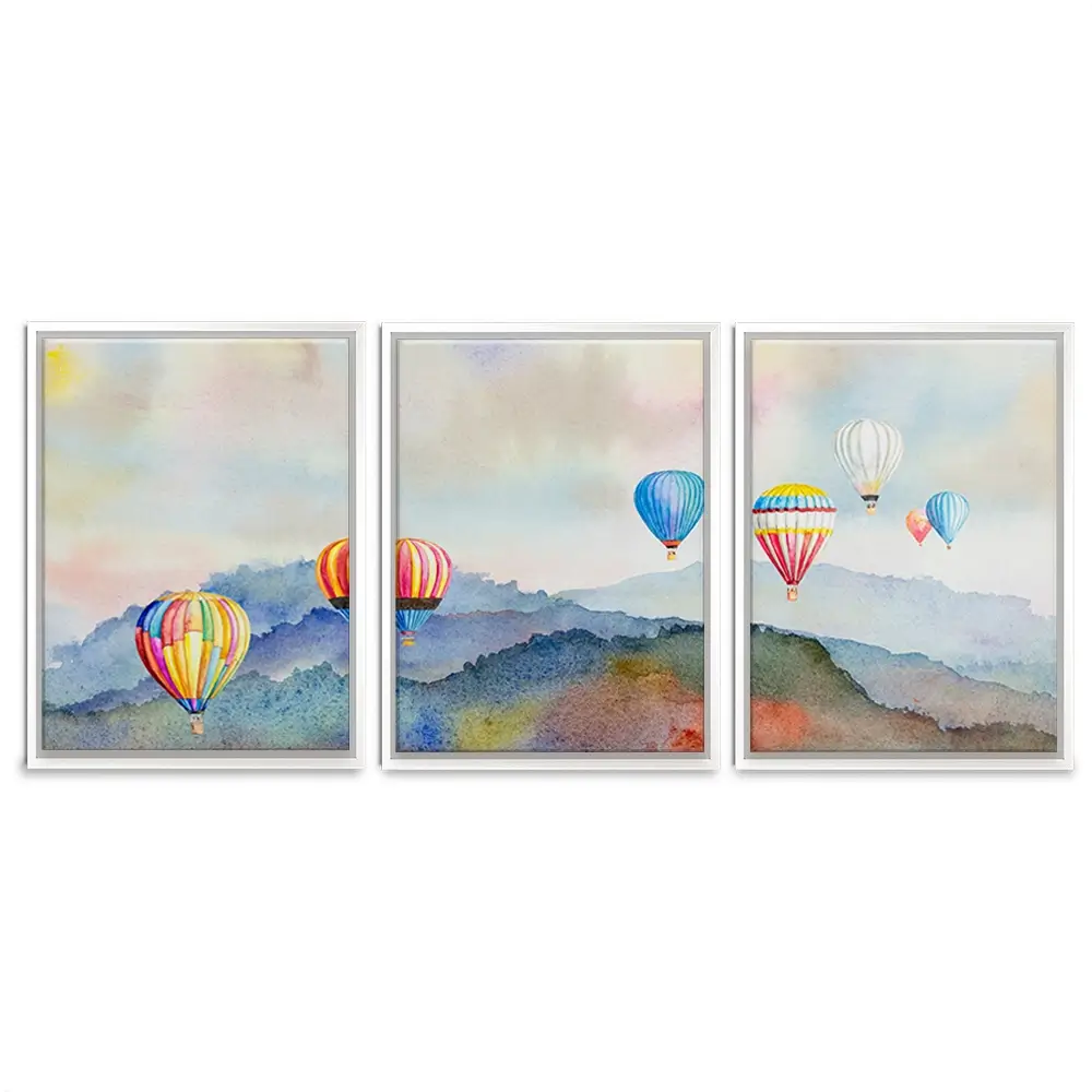 Watercolour Hot Air Balloons Trio Canvas Print Watercolour Hot Air Balloons Trio Canvas Print wall art product Painterstock / Shutterstock