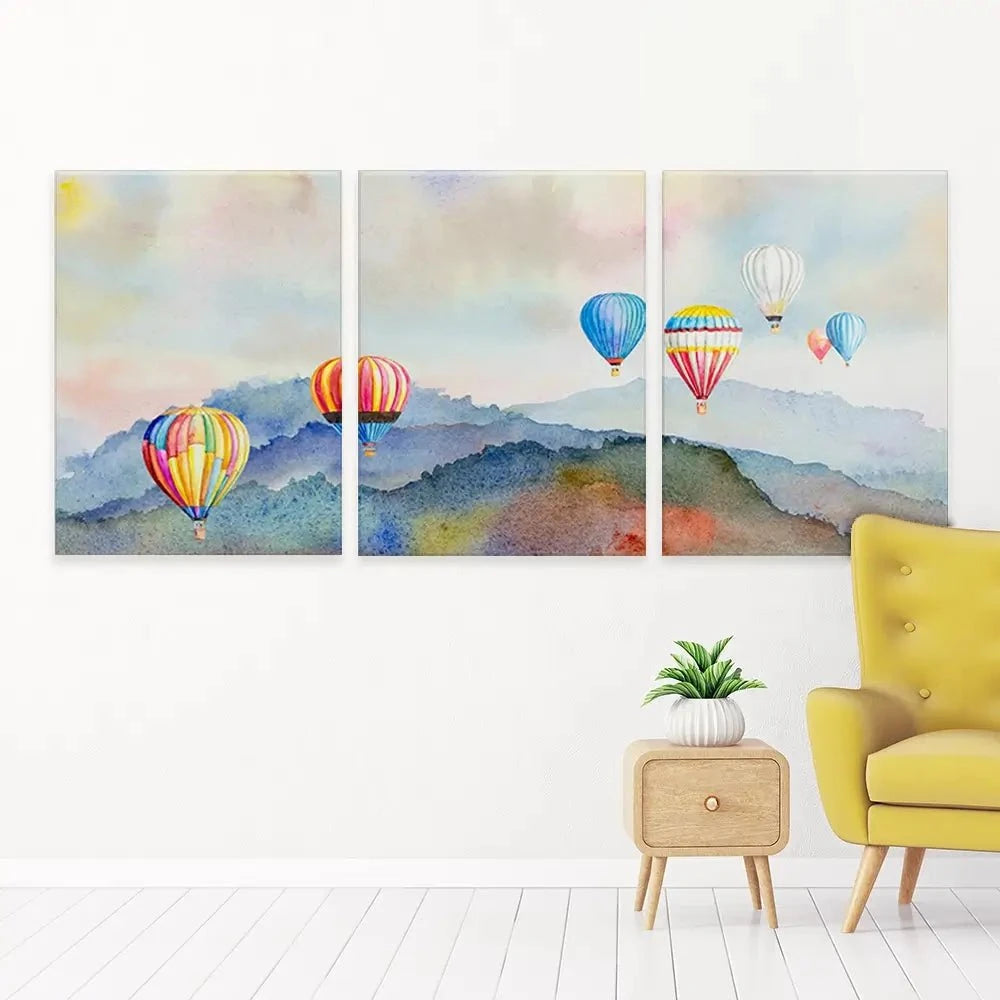 Watercolour Hot Air Balloons Trio Canvas Print Watercolour Hot Air Balloons Trio Canvas Print wall art product Painterstock / Shutterstock