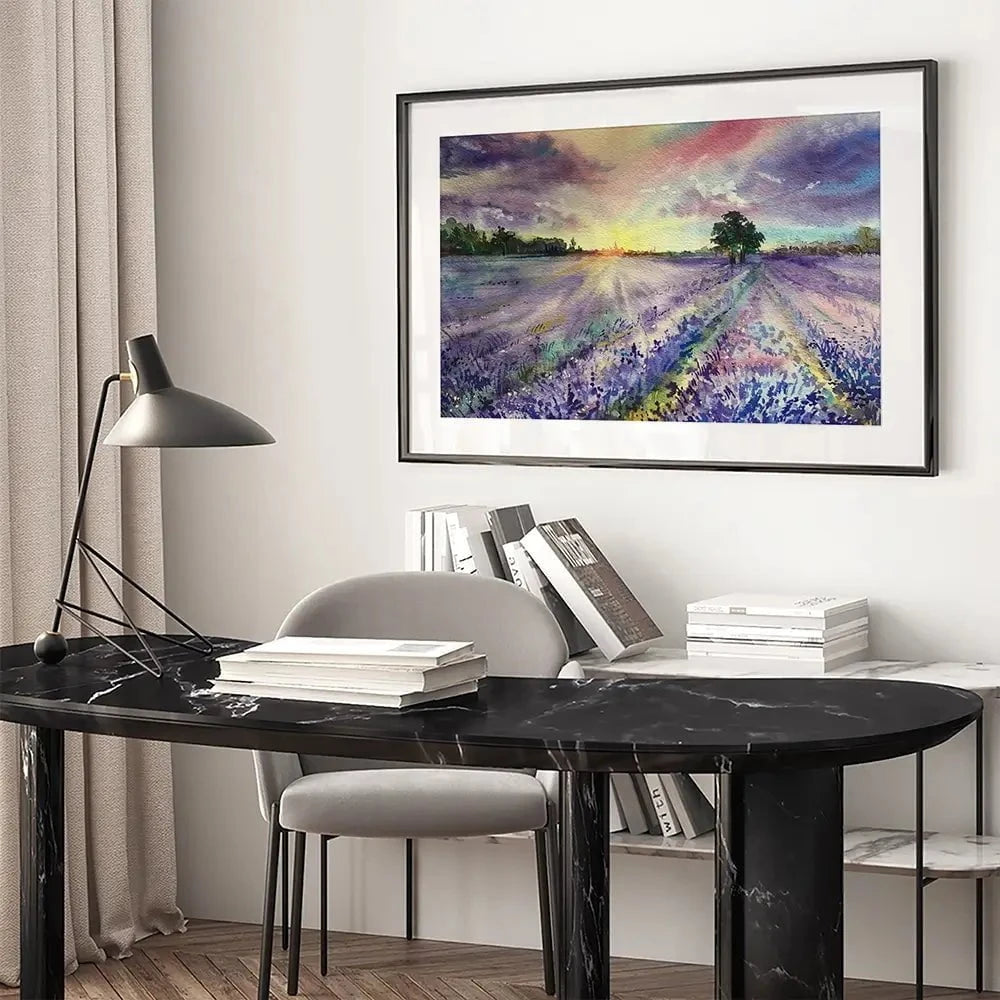 Watercolour Lavender Field Framed Art Print Watercolour Lavender Field Framed Art Print wall art product EL_Art / Shutterstock