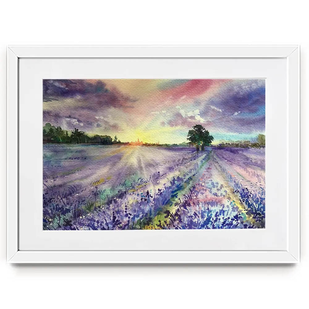 Watercolour Lavender Field Framed Art Print Watercolour Lavender Field Framed Art Print wall art product EL_Art / Shutterstock