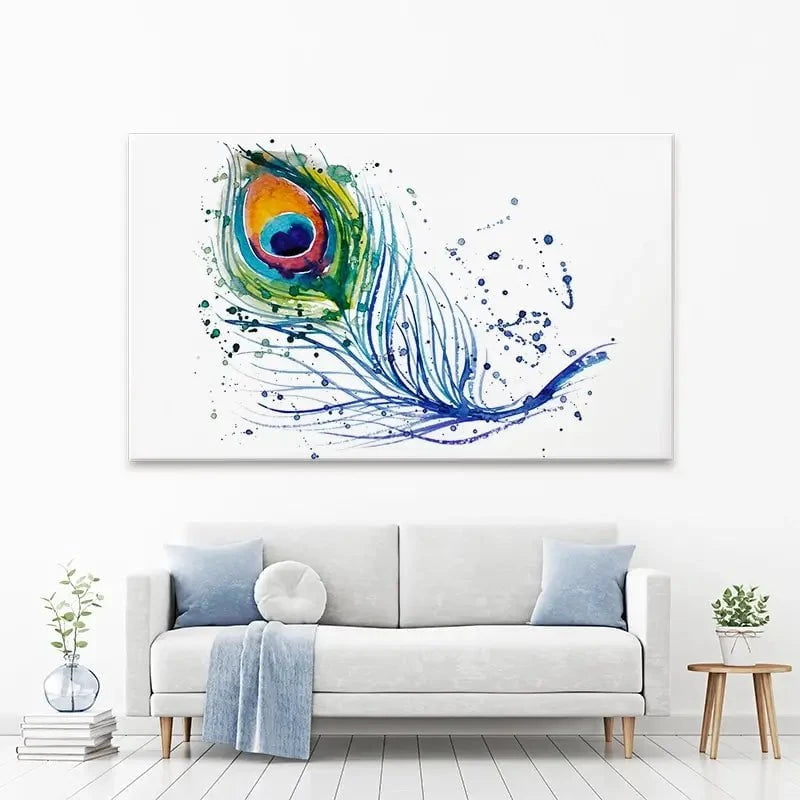 Watercolour Peacock Feather Canvas Print Watercolour Peacock Feather Canvas Print wall art product Barbarris / Shutterstock