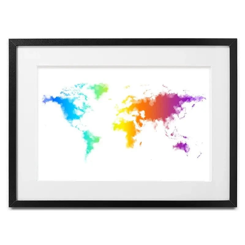 Watercolour Rainbow World Map Framed Art Print