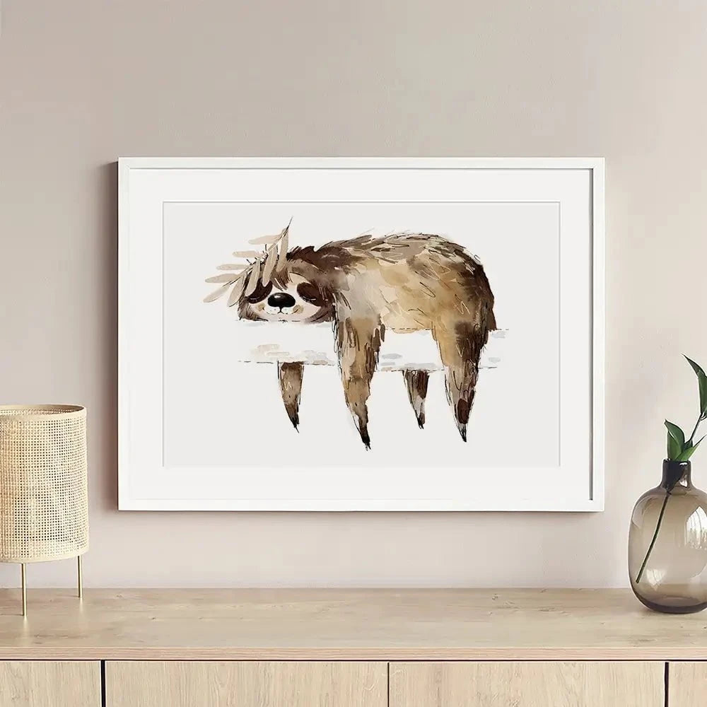 Watercolour Sloth Illustration Framed Art Print Watercolour Sloth Illustration Framed Art Print wall art product Natallia Bushuyeva / Shutterstock