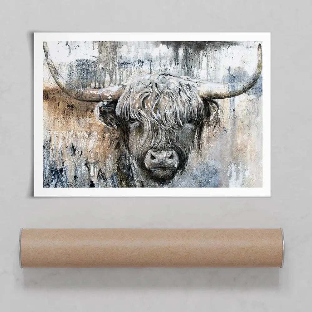 Weathered Highland Cow Art Print Weathered Highland Cow Art Print | Weathered Highland Cow Artwork wall art product Studio Paint-Ing