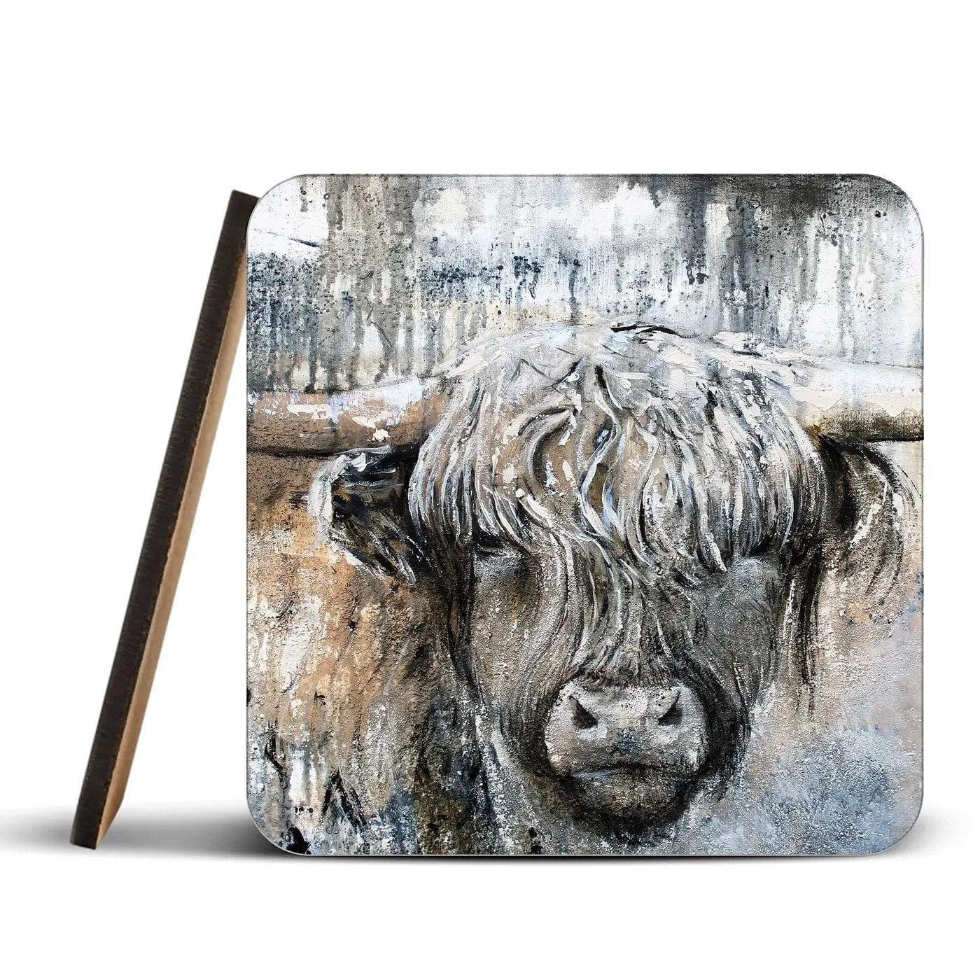 Weathered Highland Cow Coaster Set Rainbow Soul Tree Coaster Set | Rainbow Soul Tree Art Coasters wall art product Studio Paint-Ing