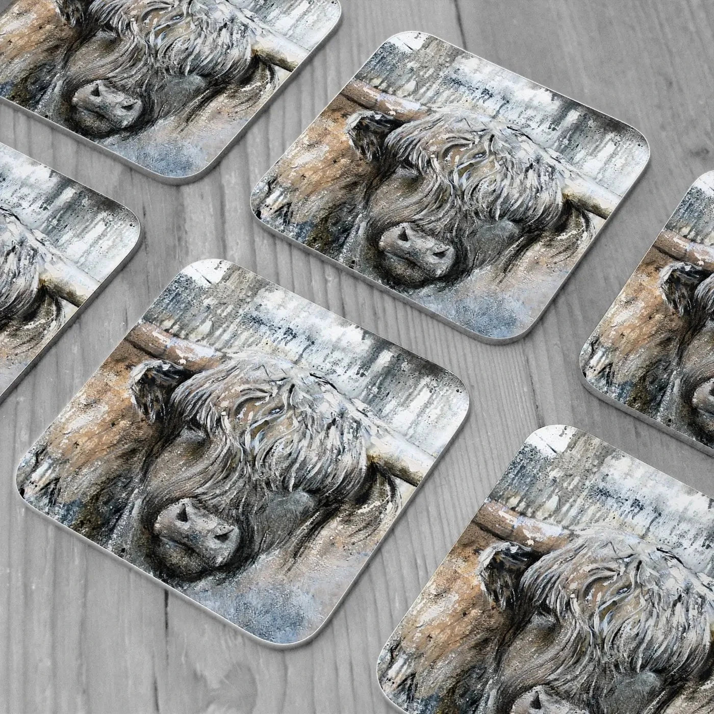 Weathered Highland Cow Coaster Set Rainbow Soul Tree Coaster Set | Rainbow Soul Tree Art Coasters wall art product Studio Paint-Ing
