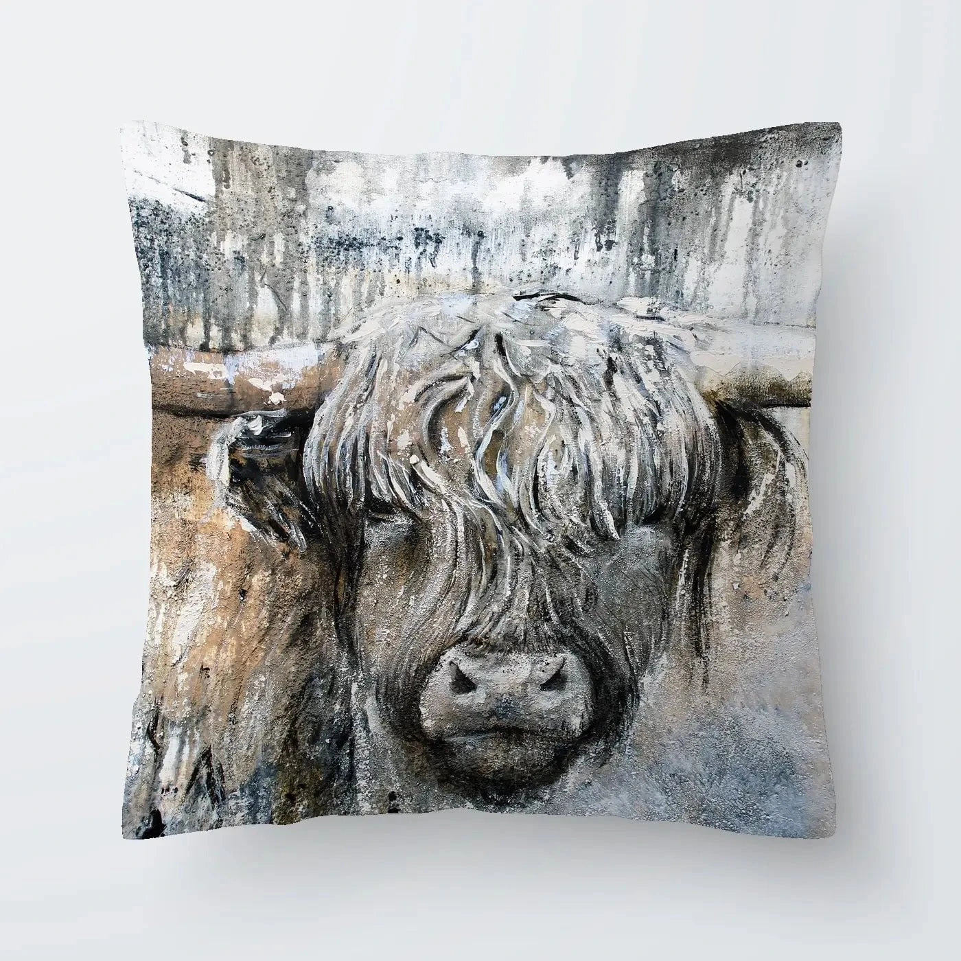 Weathered Highland Cow Cushion Weathered Highland Cow Cushion wall art product Studio Paint-Ing