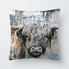 Weathered Highland Cow Cushion Weathered Highland Cow Cushion wall art product Studio Paint-Ing