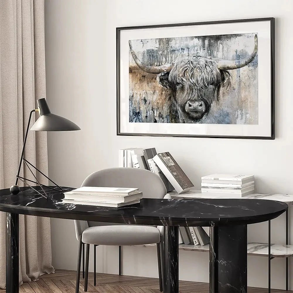 Weathered Highland Cow Framed Art Print Weathered Highland Cow Framed Art Print | Weathered Cow Artwork wall art product Studio Paint-Ing