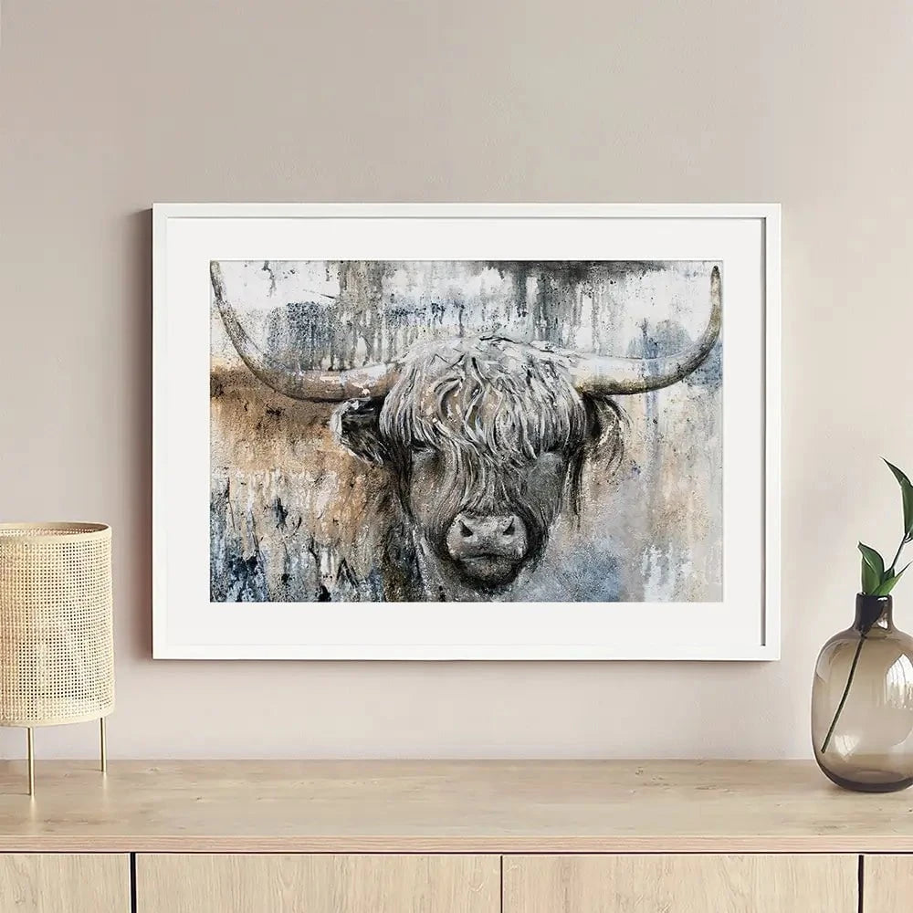Weathered Highland Cow Framed Art Print Weathered Highland Cow Framed Art Print | Weathered Cow Artwork wall art product Studio Paint-Ing