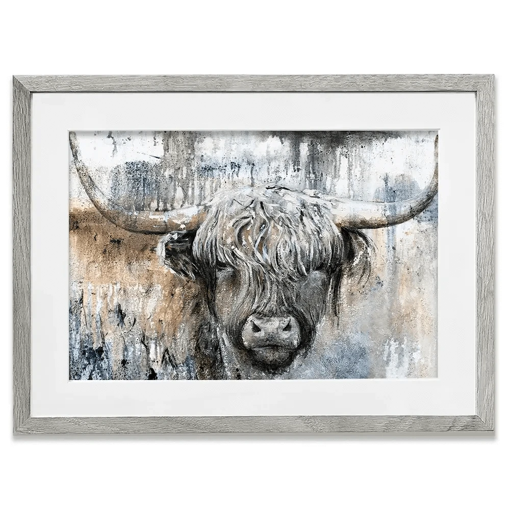 Weathered Highland Cow Framed Art Print Weathered Highland Cow Framed Art Print | Weathered Cow Artwork wall art product Studio Paint-Ing