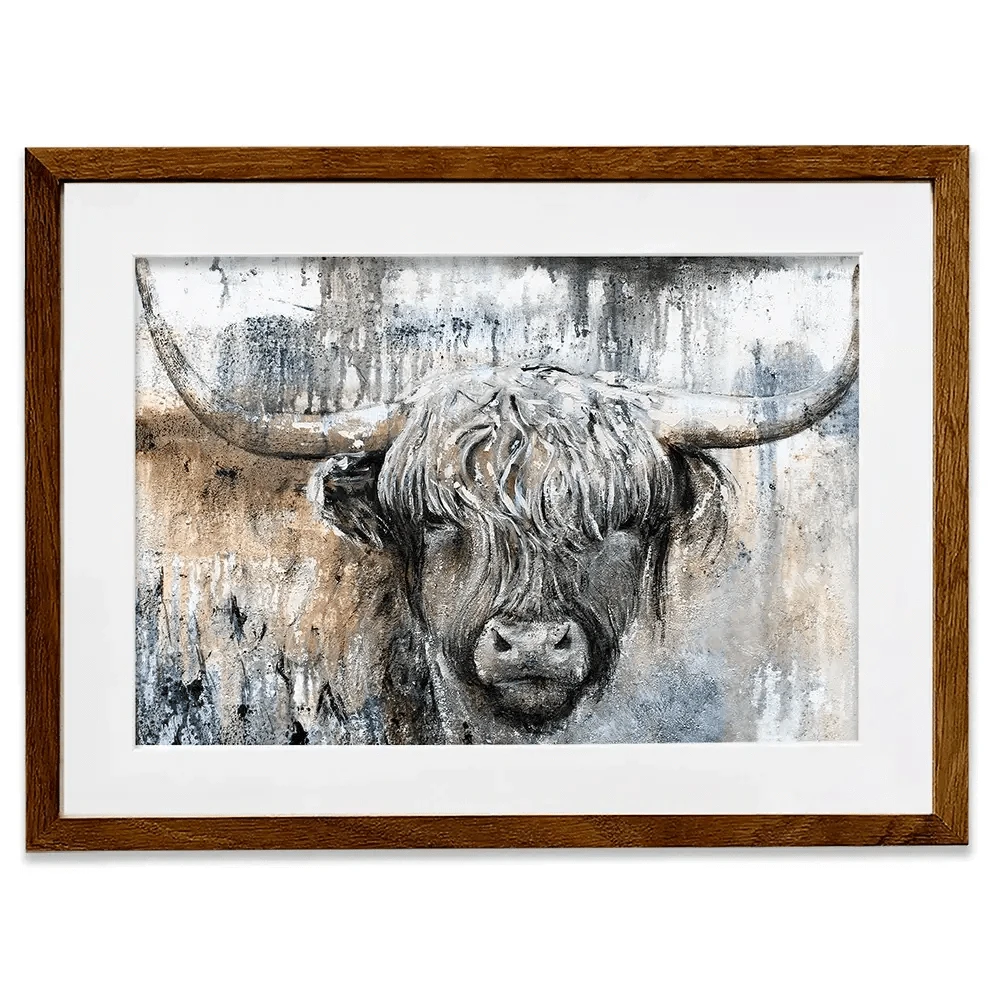 Weathered Highland Cow Framed Art Print Weathered Highland Cow Framed Art Print | Weathered Cow Artwork wall art product Studio Paint-Ing