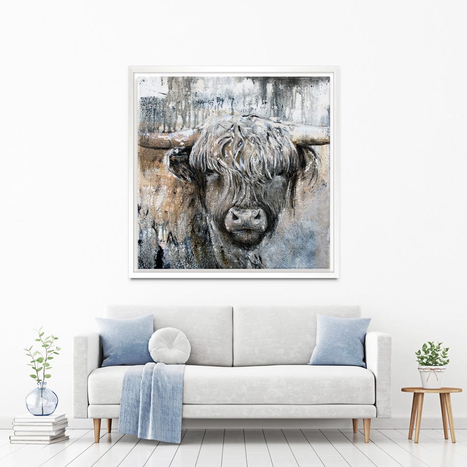 Weathered Highland Cow Square Canvas Print wall art product Studio Paint-Ing