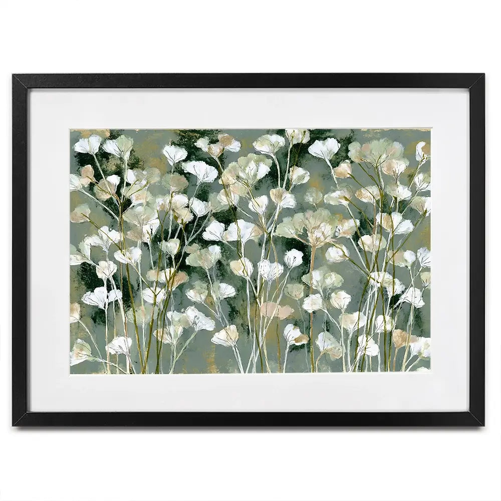 White Field Flowers On Sage Framed Art Print White Field Flowers On Sage Framed Art Print wall art product Chromatic Storm Studio