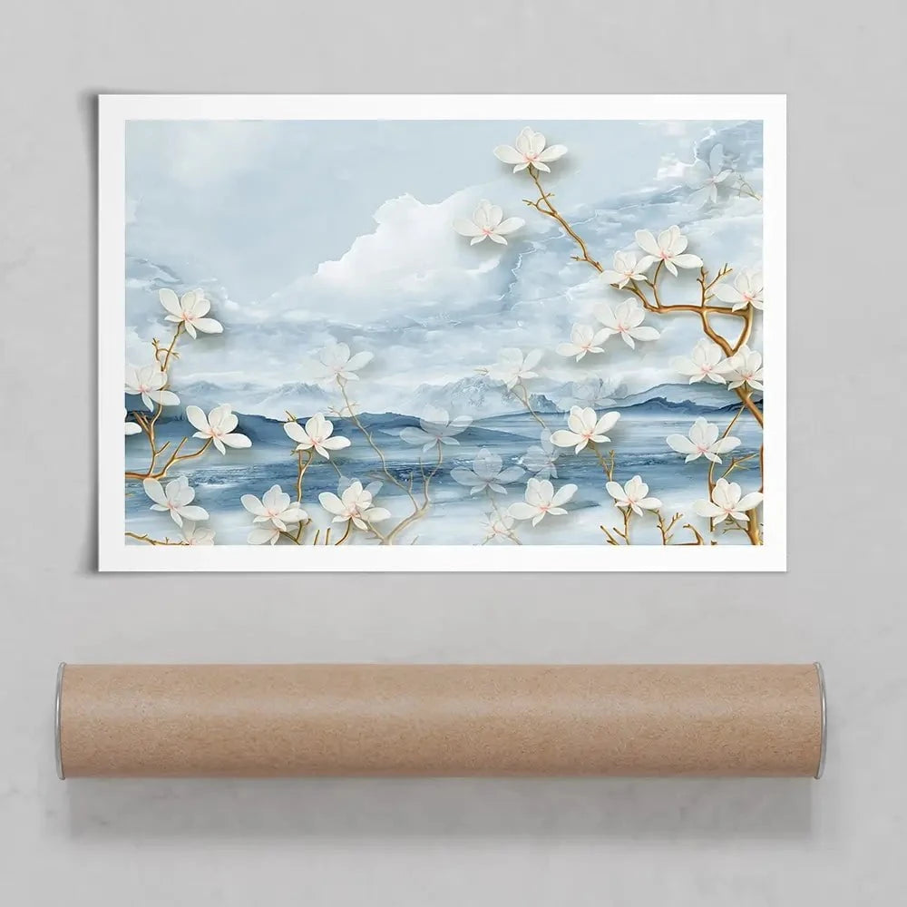White Flowers Soft Blue Art Print White Flowers Soft Blue Art Print wall art product Tim Kats / Shutterstock