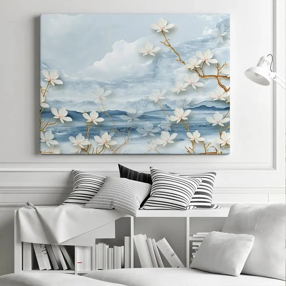 White Flowers Soft Blue Canvas Print White Flowers Soft Blue Canvas Print wall art product Tim Kats / Shutterstock