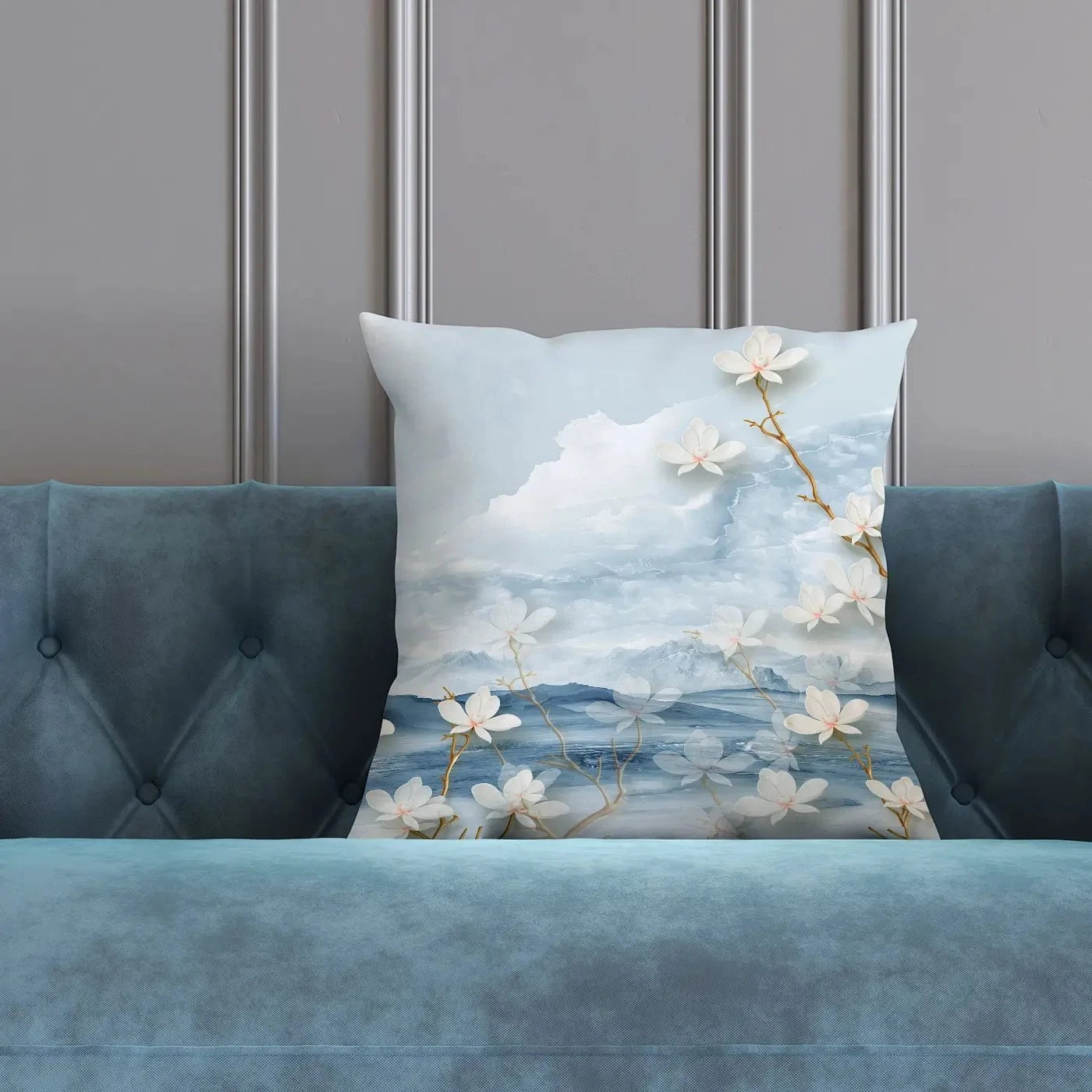 White Flowers Soft Blue Cushion White Flowers Soft Blue Cushion wall art product Tim Kats / Shutterstock