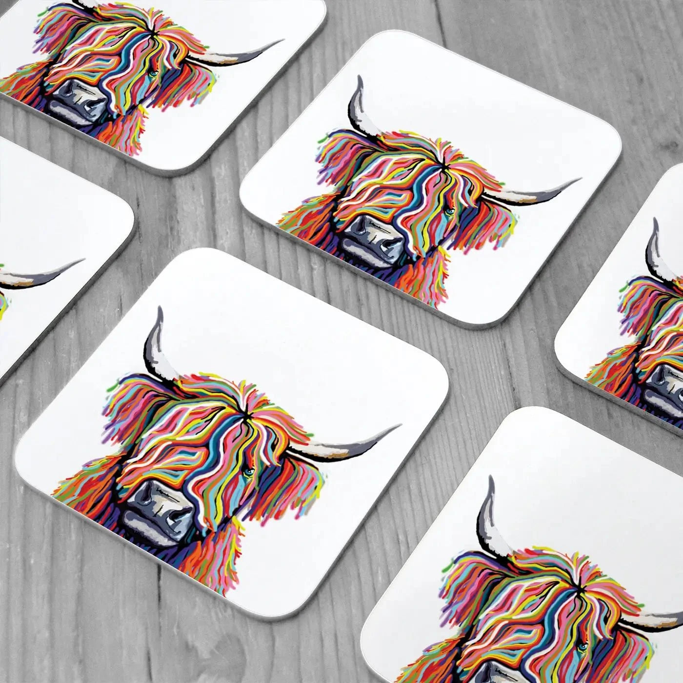 White Highland Cow Coaster Set White Highland Cow Coaster Set | White Highland Cow Designer Coasters wall art product Independent