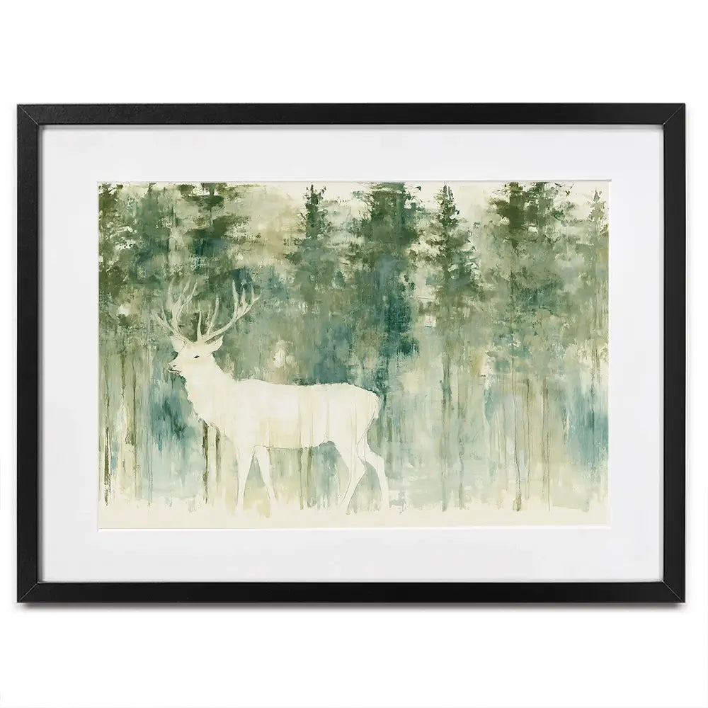 White Stag In Forest Framed Art Print White Stag In Forest Framed Art Print wall art product Chromatic Storm Studio