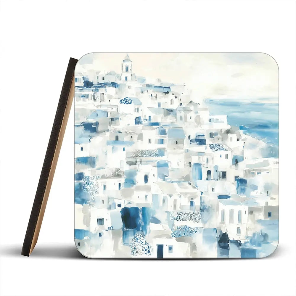 Whitewashed Coastal Village Coaster Set Whitewashed Coastal Village Coaster Set wall art product Chromatic Storm Studio