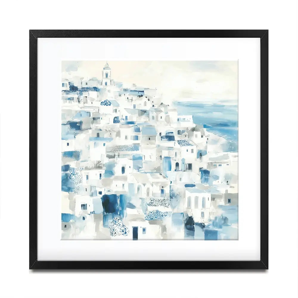 Whitewashed Coastal Village Square Framed Art Print Whitewashed Coastal Village Square Framed Art Print wall art product Chromatic Storm Studio