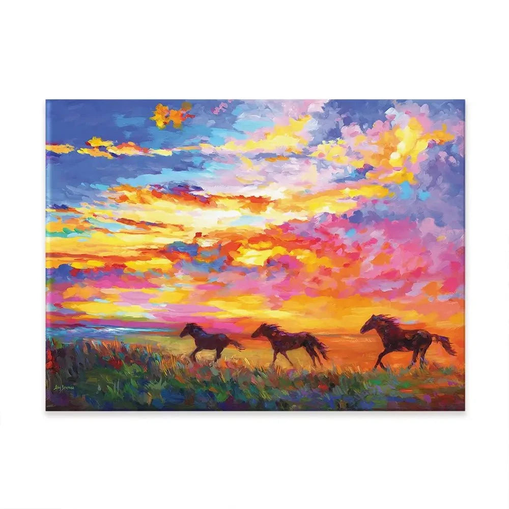 Wild Horses Running At Sunset Canvas Print Wild Horses Running At Sunset Canvas Print wall art product Leon Devenice