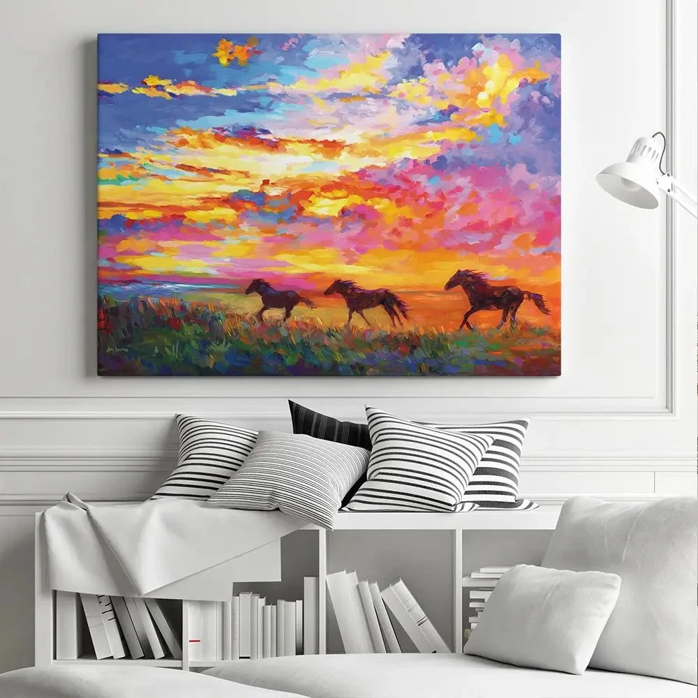 Wild Horses Running At Sunset Canvas Print Wild Horses Running At Sunset Canvas Print wall art product Leon Devenice