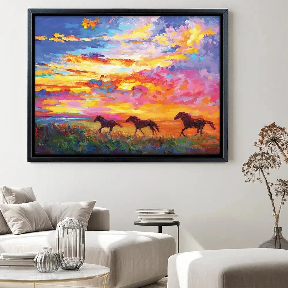 Wild Horses Running At Sunset Canvas Print Wild Horses Running At Sunset Canvas Print wall art product Leon Devenice