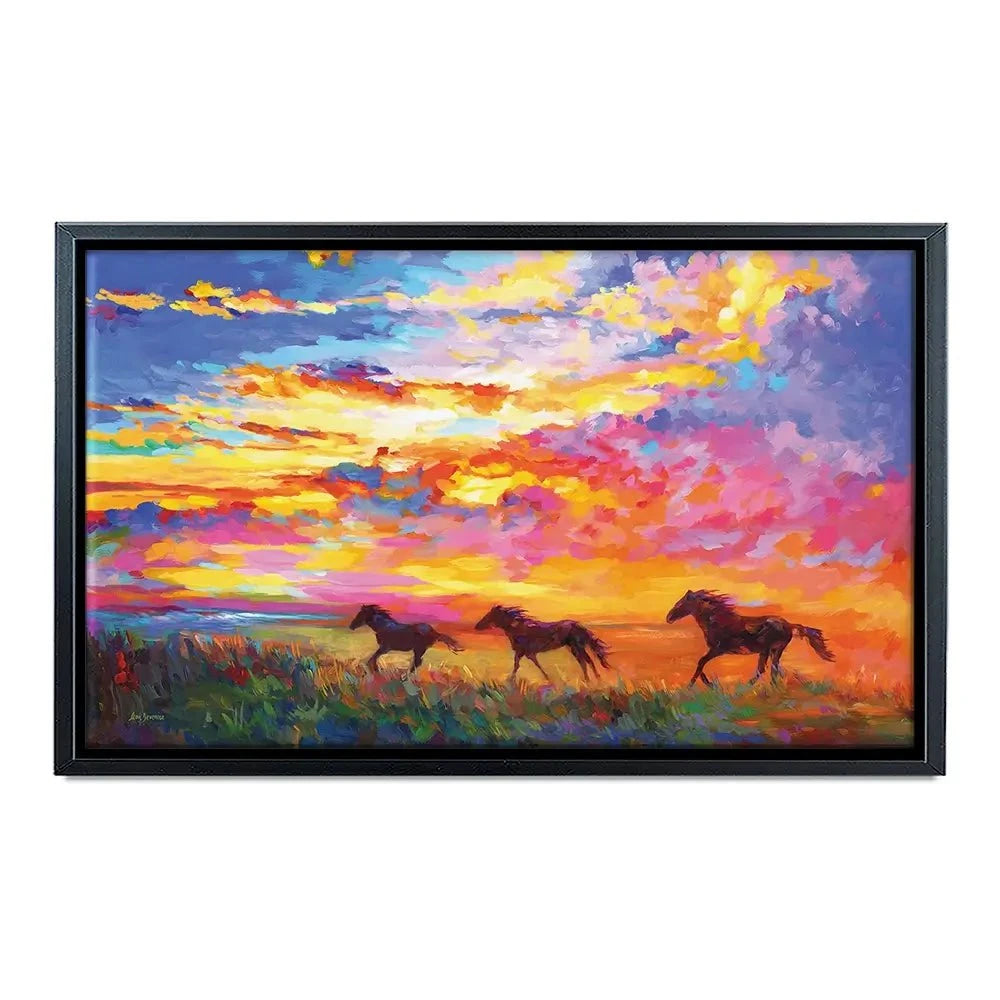 Wild Horses Running At Sunset Canvas Print Wild Horses Running At Sunset Canvas Print wall art product Leon Devenice