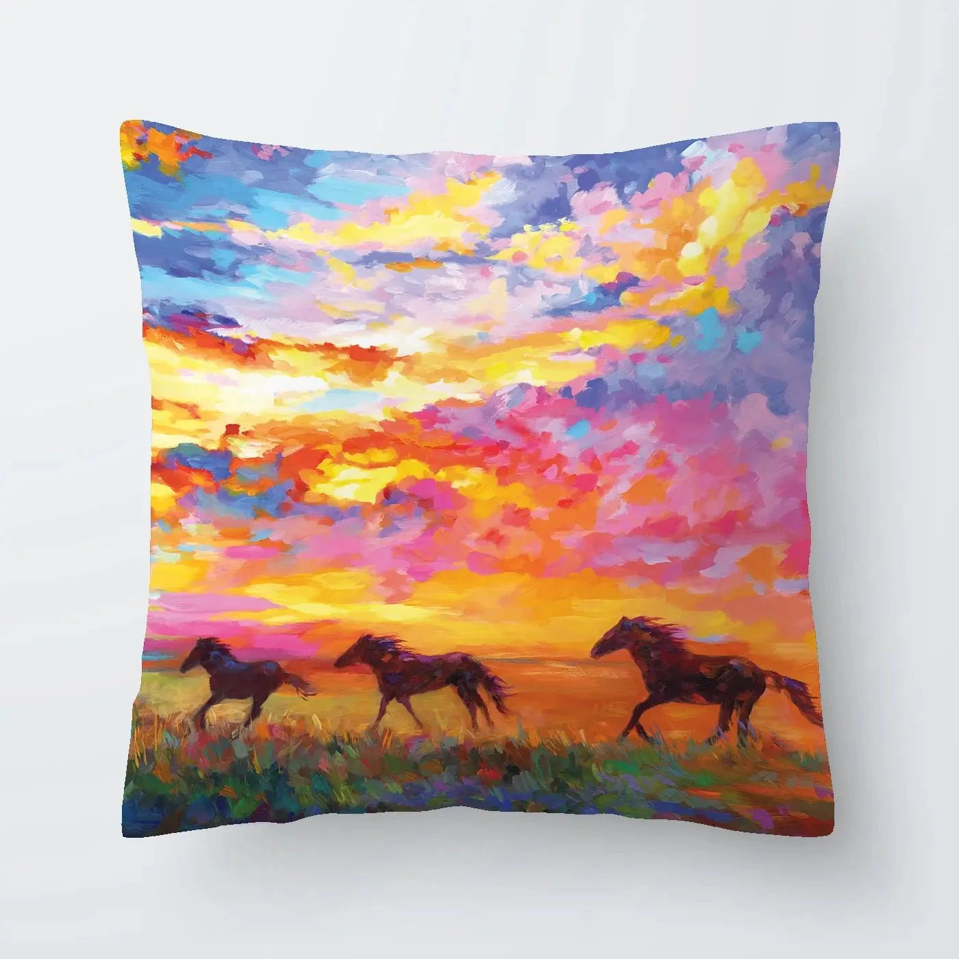 Wild Horses Running At Sunset Cushion Wild Horses Running At Sunset Cushion wall art product Leon Devenice