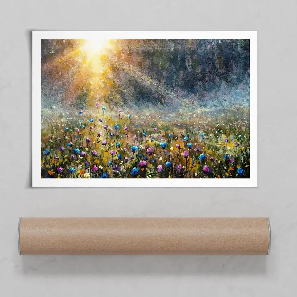 Wildflower Field At Sunrise Art Print Wildflower Field At Sunrise Art Print wall art product Valery Rybakow / Shutterstock