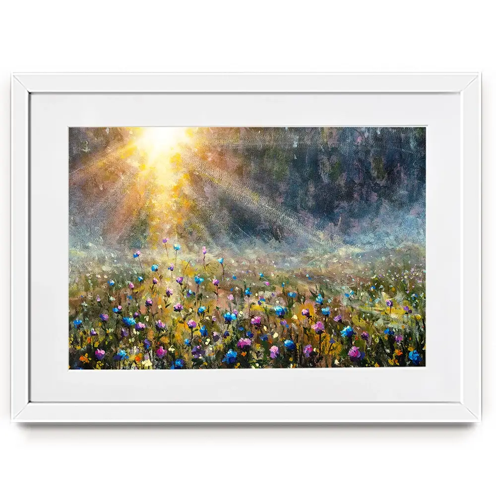 Wildflower Field At Sunrise Framed Art Print Wildflower Field At Sunrise Framed Art Print wall art product Valery Rybakow / Shutterstock