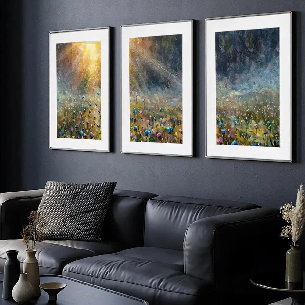 Wildflower Field At Sunrise Framed Art Print Trio Wildflower Field At Sunrise Framed Art Print Trio wall art product Valery Rybakow / Shutterstock