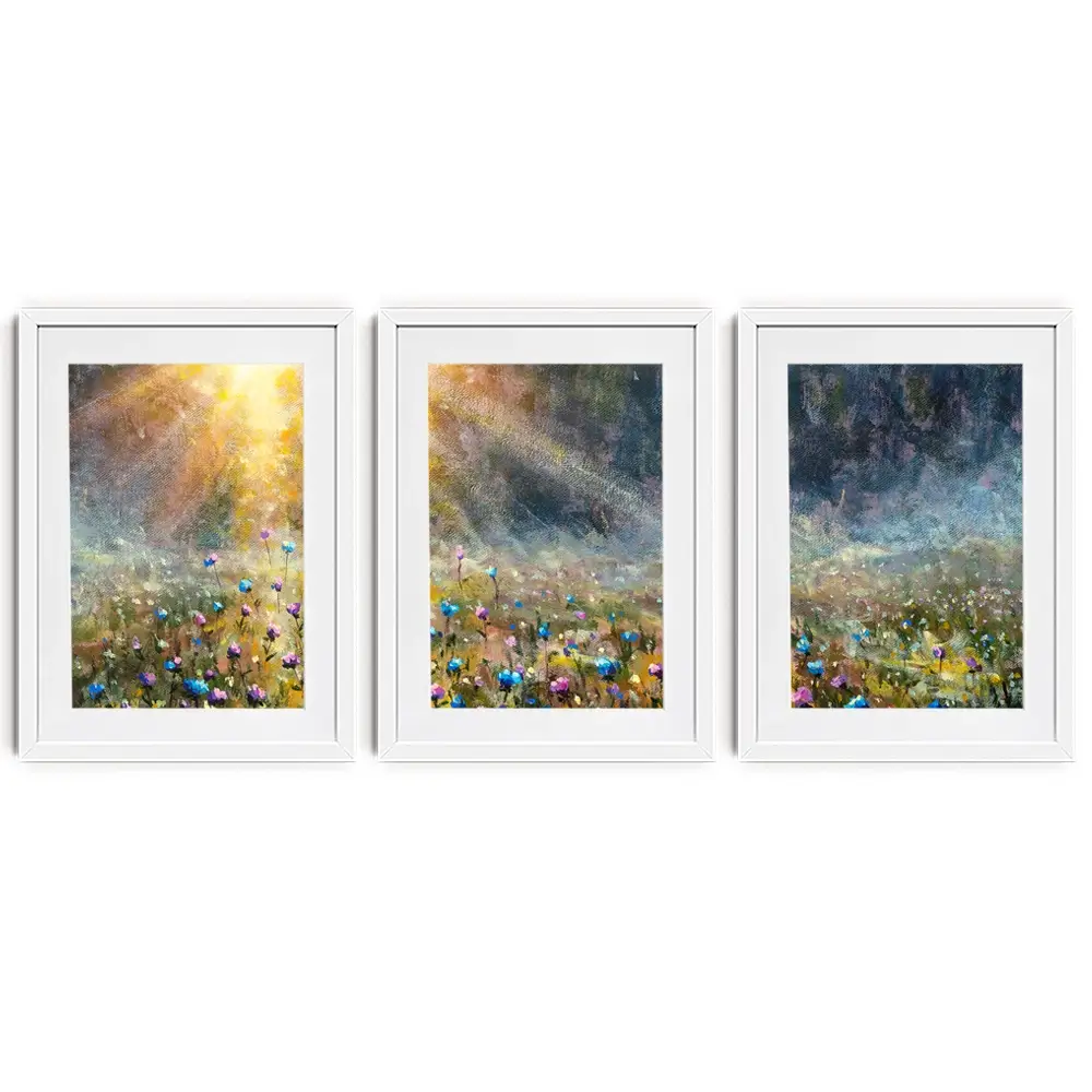 Wildflower Field At Sunrise Framed Art Print Trio Wildflower Field At Sunrise Framed Art Print Trio wall art product Valery Rybakow / Shutterstock