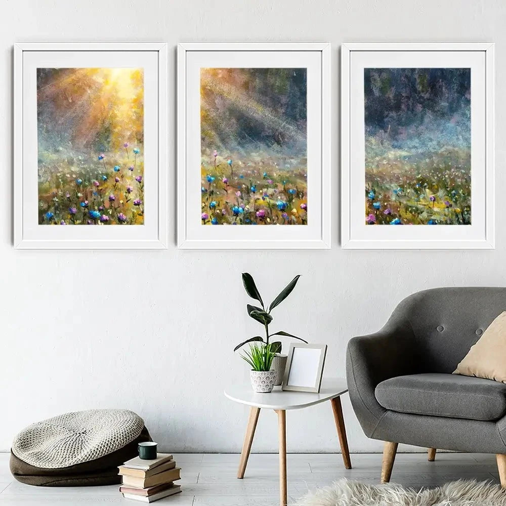 Wildflower Field At Sunrise Framed Art Print Trio Wildflower Field At Sunrise Framed Art Print Trio wall art product Valery Rybakow / Shutterstock