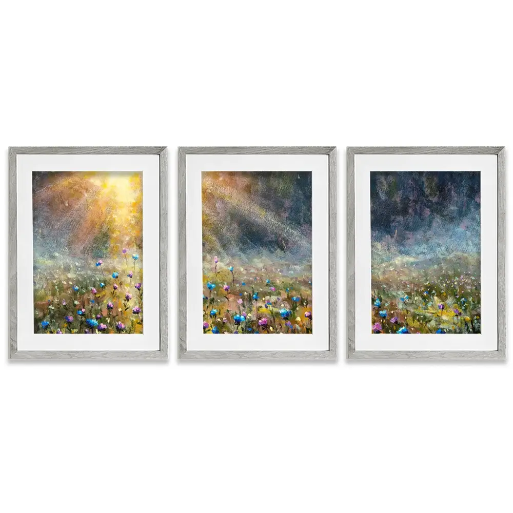 Wildflower Field At Sunrise Framed Art Print Trio Wildflower Field At Sunrise Framed Art Print Trio wall art product Valery Rybakow / Shutterstock