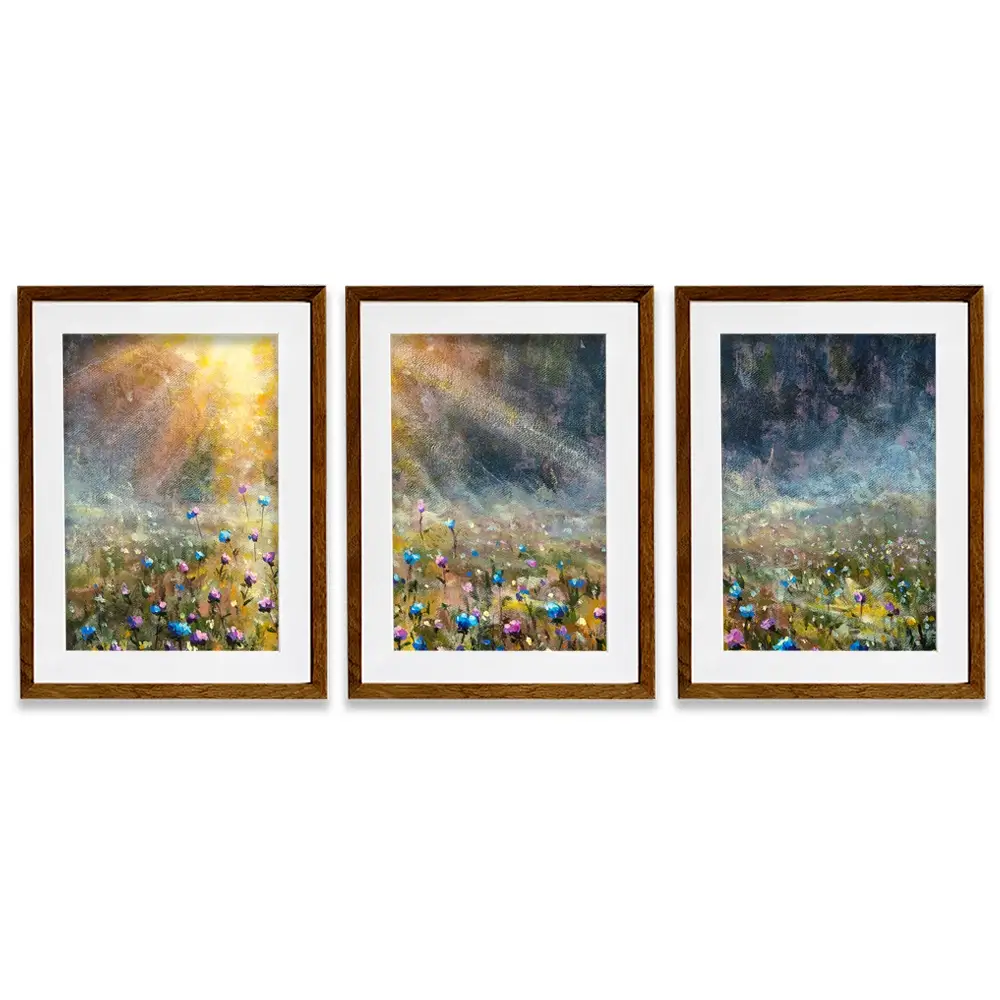 Wildflower Field At Sunrise Framed Art Print Trio Wildflower Field At Sunrise Framed Art Print Trio wall art product Valery Rybakow / Shutterstock